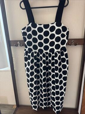 Linen Black and White Polka Dot Midi Dress